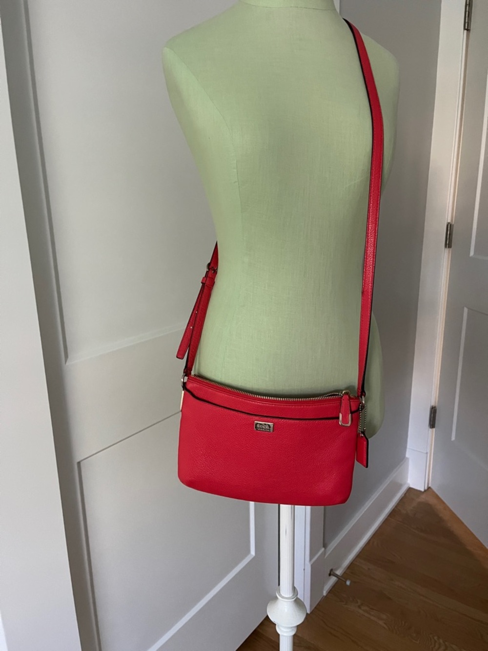 Coach Bright Red Pebbled Leather Crossbody with Adjustable Strap